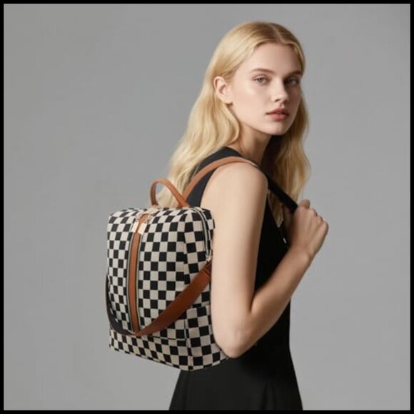 Checkered Backpack Purse Women\'s Fashion Daypack Travel Work Chic